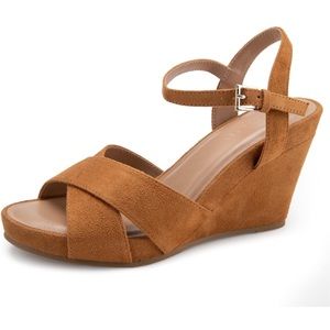 Aerosoles Pastel Wedge Heel Sandal - Tan Faux Suede 7W